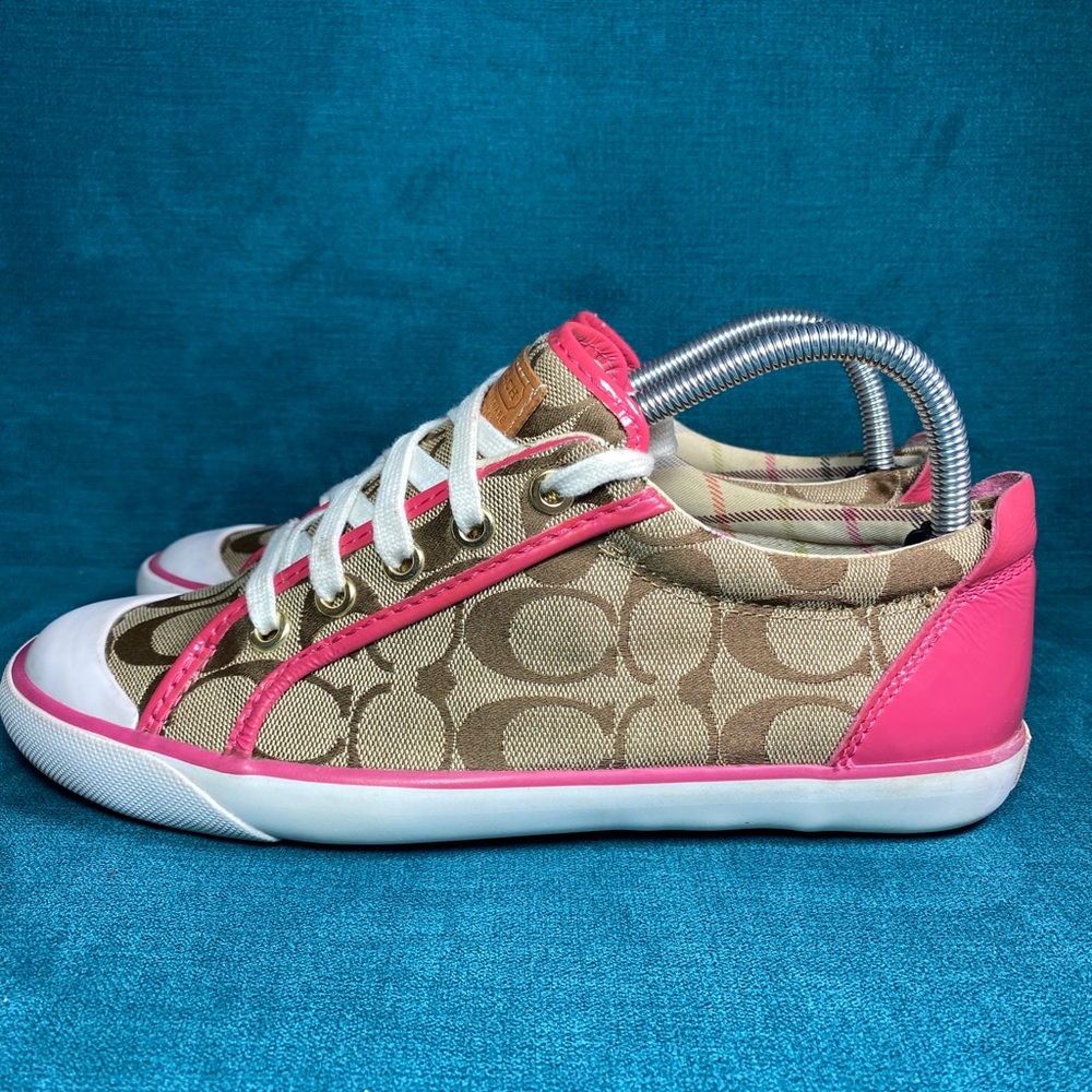Coach Pink Brown White Barrett Optic C Signature Sneakers Wmns Sz. 8